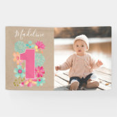 女の子1歳の誕生日パーティー番号写真パーティーバナー 横断幕 (横)