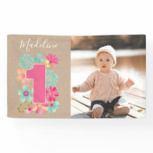 女の子1歳の誕生日パーティー番号写真パーティーバナー