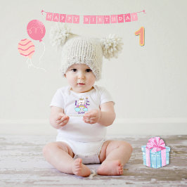 女の子1歳の誕生日ユニコーンキャット誕生日ベビーガール ベビーボディスーツ