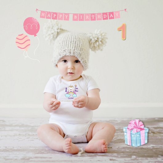 女の子1歳の誕生日ユニコーンキャット誕生日ベビーガール ベビーボディスーツ