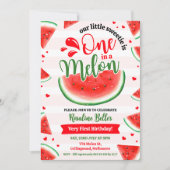 女の子1歳の誕生日ワンインメロンファースト誕生日 招待状 (正面)