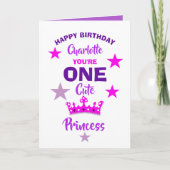 女の子1歳の誕生日ワンカワイトプリンセスパーソナライズされた カード (正面)