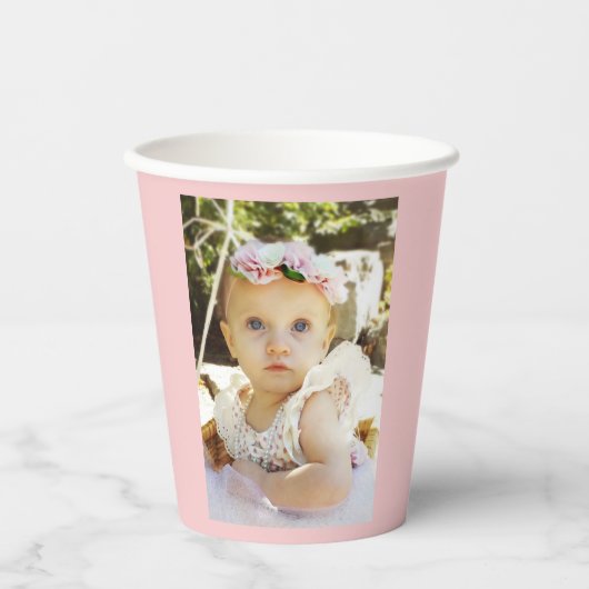 女の子1歳の誕生日ワンダーフルピかわいらしンク 紙コップ (正面)