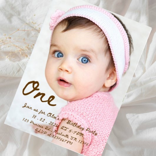 女の子1歳の誕生日 - スイートワンピンクフラワーパーティー 招待状