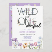 女の子1歳の誕生日 |ワイルドフラワー誕生日 招待状 (正面/裏面)