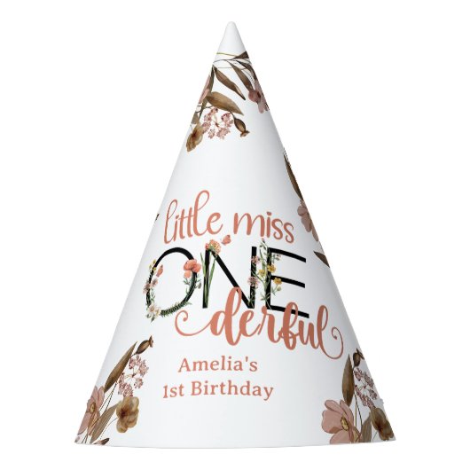 女の子1歳の誕生日 | Little 恋しく思 Onederful パーティーハット (正面)