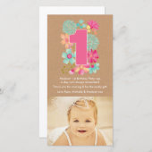 女の子1番目の誕生日ナンバー1ありがとうフォトカード サンキューカード (正面/裏面)