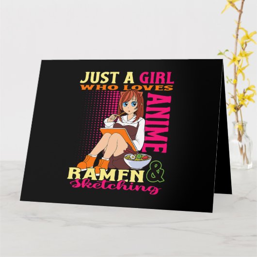 女の子10代のトレンディーかわいいアニメラーメン丼がアニメ大好き カード (黄色い花)