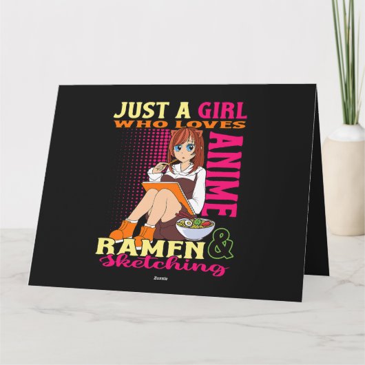 女の子10代のトレンディーかわいいアニメラーメン丼がアニメ大好き カード (裏面)
