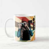 女の子10代の若者写真撮影世界 コーヒーマグカップ (左)