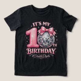 女の子10歳の誕生日ディスコボールピンクの二桁 トライブレンドTシャツ