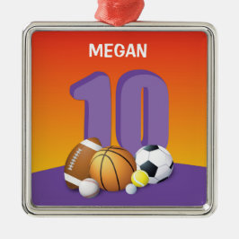 女の子10歳の誕生日 スポーツボール メタルオーナメント