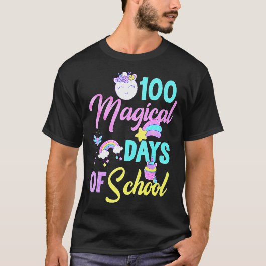 女の子100学校ユニコーン日の魔法の魔法100 Tシャツ (正面)