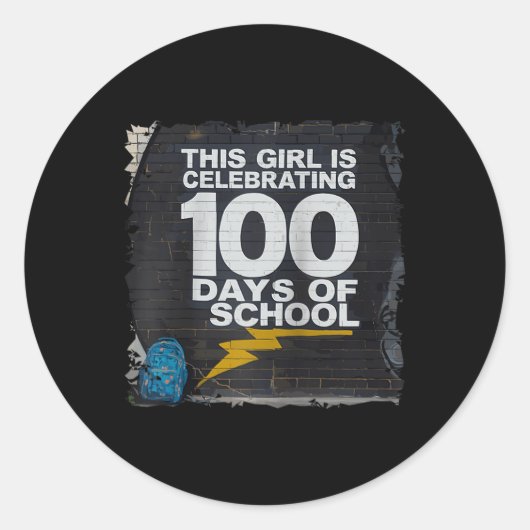 女の子100日おもしろいの服Schoooの100日 ラウンドシール (正面)