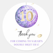 女の子10th誕生日パーティパープル金ゴールドグラムディスコ ラウンドシール (正面)