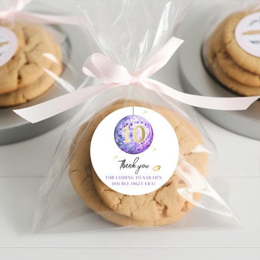 女の子10th誕生日パーティパープル金ゴールドグラムディスコ ラウンドシール