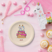 女の子10th誕生日, 10 onスイートピンクケーキ ペーパープレート (パーティー)