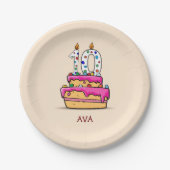 女の子10th誕生日, 10 onスイートピンクケーキ ペーパープレート (正面)