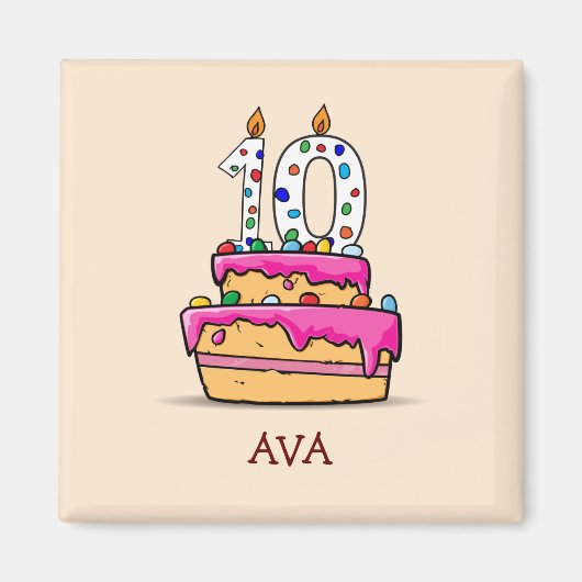 女の子10th誕生日, 10 onスイートピンクケーキ マグネット (正面)