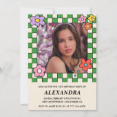 女の子13歳の誕生日の招待レトロGroovy花 招待状 (正面)