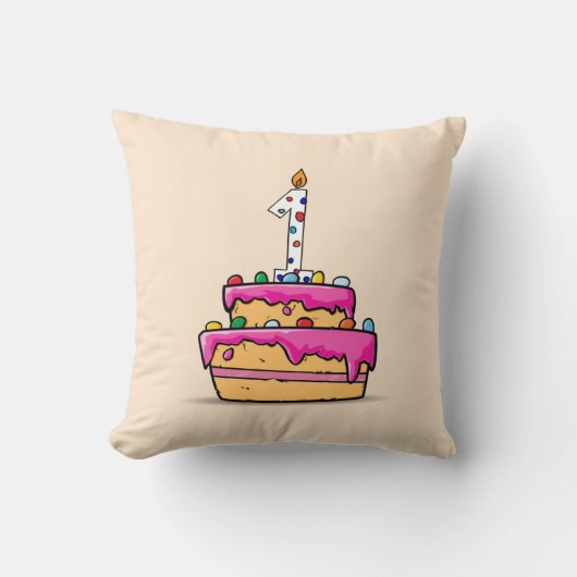 女の子1stの誕生日、1甘いピンクケーキ クッション (正面)