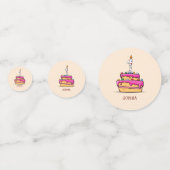 女の子1stの誕生日、1甘いピンクケーキ コンフェッティ (正面)