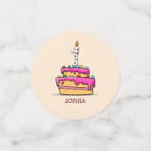 女の子1stの誕生日、1甘いピンクケーキ コンフェッティ (スモール正面)