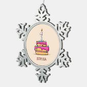 女の子1stの誕生日、1甘いピンクケーキ スノーフレークピューターオーナメント (右)