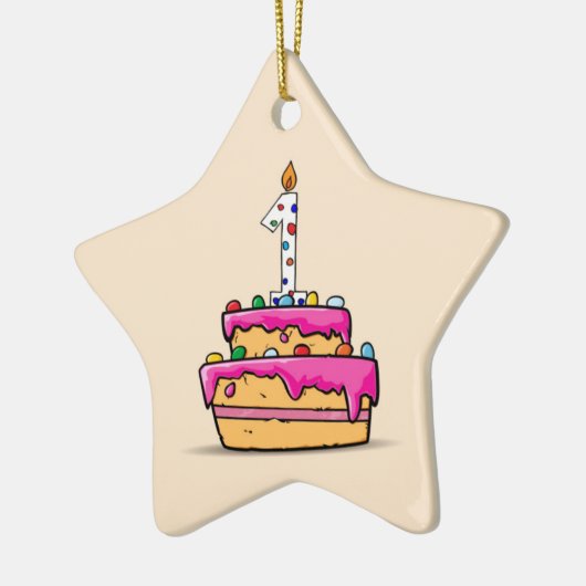 女の子1stの誕生日、1甘いピンクケーキ セラミックオーナメント (左)
