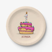 女の子1stの誕生日、1甘いピンクケーキ ペーパープレート (正面)
