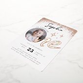 女の子1st誕生日バラ金ゴールド写真 箔招待状 (回転した状態)