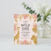 女の子1st誕生日パーティーピンクジャングルサファリ インビテーションポストカード (スタンド正面)