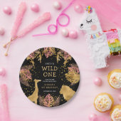 女の子1st誕生日パーティーピンク金ゴールドブラックサファリ ペーパープレート (パーティー)