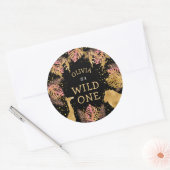 女の子1st誕生日パーティーピンク金ゴールドブラックサファリ ラウンドシール (封筒)