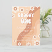 女の子1st誕生日パーティーレトロニュートラルGroovy One 招待状 (スタンド正面)