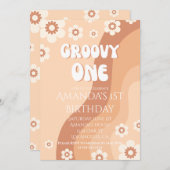 女の子1st誕生日パーティーレトロニュートラルGroovy One 招待状 (正面/裏面)