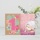 女の子1st誕生日パーティー番号写真招待状 招待状 (スタンド正面)