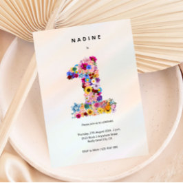 女の子1st誕生日ファースト誕生日フローラパーティー 招待状