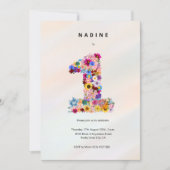 女の子1st誕生日ファースト誕生日フローラパーティー 招待状 (正面)