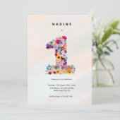 女の子1st誕生日ファースト誕生日フローラパーティー 招待状 (スタンド正面)