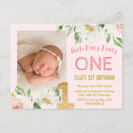 女の子1st誕生日フォト招待状かわいらし, ONE インビテーションポストカード