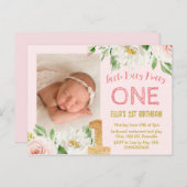 女の子1st誕生日フォト招待状かわいらし, ONE インビテーションポストカード (正面/裏面)