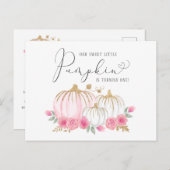 女の子1st誕生日リトルカボチャフローラ水色 インビテーションポストカード (正面/裏面)