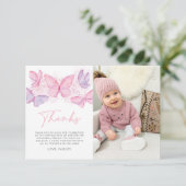 女の子1th誕生日バタフライフォトサンキューカード サンキューカード (スタンド正面)