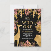 女の子1th誕生日ピンクブラックサファリ 招待状 (正面)