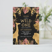 女の子1th誕生日ピンクブラックサファリ 招待状 (スタンド正面)