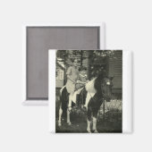 女の子2人と馬 マグネット (正面/裏面)