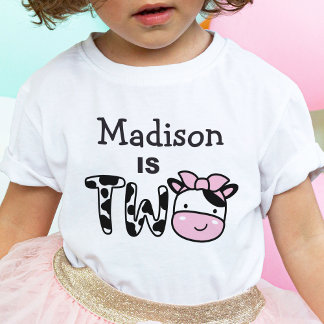 女の子2歳の誕生日カウツパーソナライズされた2枚Tシャツ ベビーTシャツ