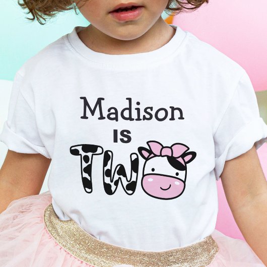 女の子2歳の誕生日カウツパーソナライズされた2枚Tシャツ ベビーTシャツ