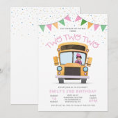 女の子2歳の誕生日バスパーティーの招待状 招待状 (正面/裏面)